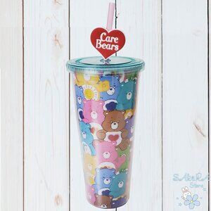 NEW CARE BEARS RAINBOW TUMBLER TRAVEL CUP WITH LID AND TOPPER STRAW 24 oz